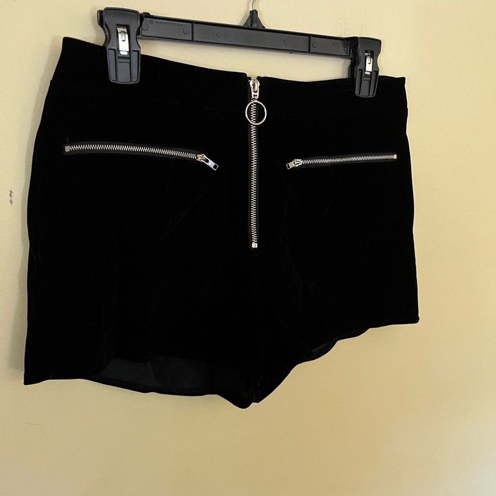 by the way. Black Velour Style High Waist Shorts with Zipper Detail Medium